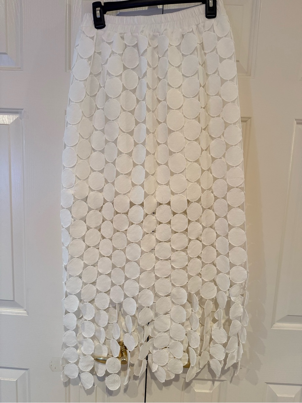 Cicy Bell White Circle-Appliqué Maxi Skirt with Elastic Waist Lined to the Knee